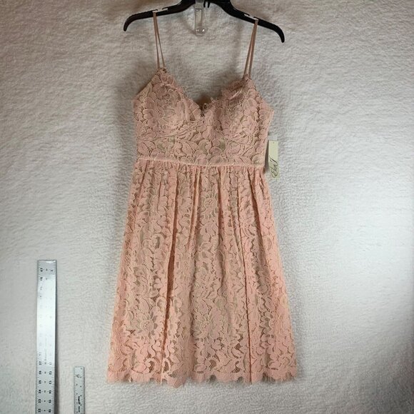 Eliza‎ J Women's Pink Floral Lace Spaghetti Strap Mini Dress Size 6P NWT 9083 - Picture 1 of 11